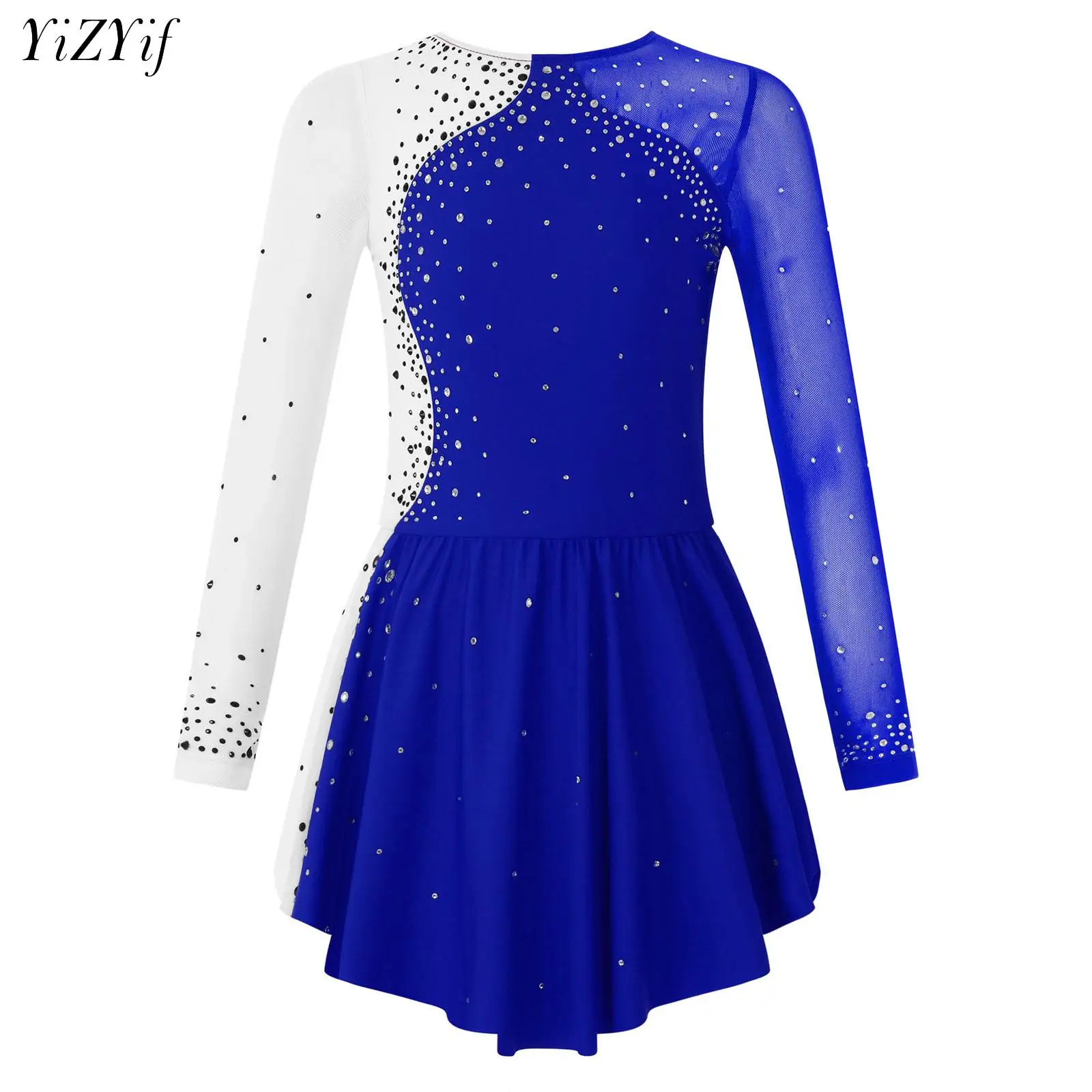 

Kids Girls Ballet Dance Figure Skating Leotard Tutu Dress Gymnastics Long Sleeve Rhinestone Dancewear Modern Competition Costume