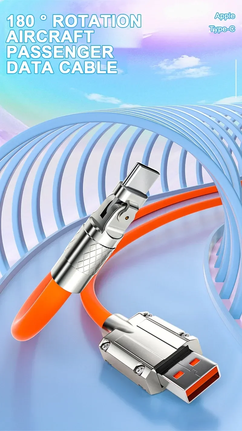120W 7A Fast Charge USB Type C Cable 180 Degree Rotation Elbow Cable for Game for Xiaomi Redmi Honor Phone Charger USB C Cable