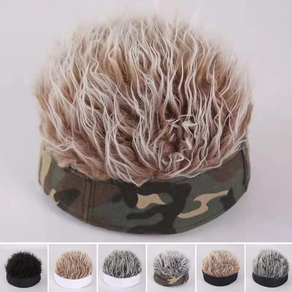 

Men Wig Hat Windproof Breathable Soft Thickened Keep Warm Brimless Street Style Beanie Short Artificial Hair Hat Outdoor Supply