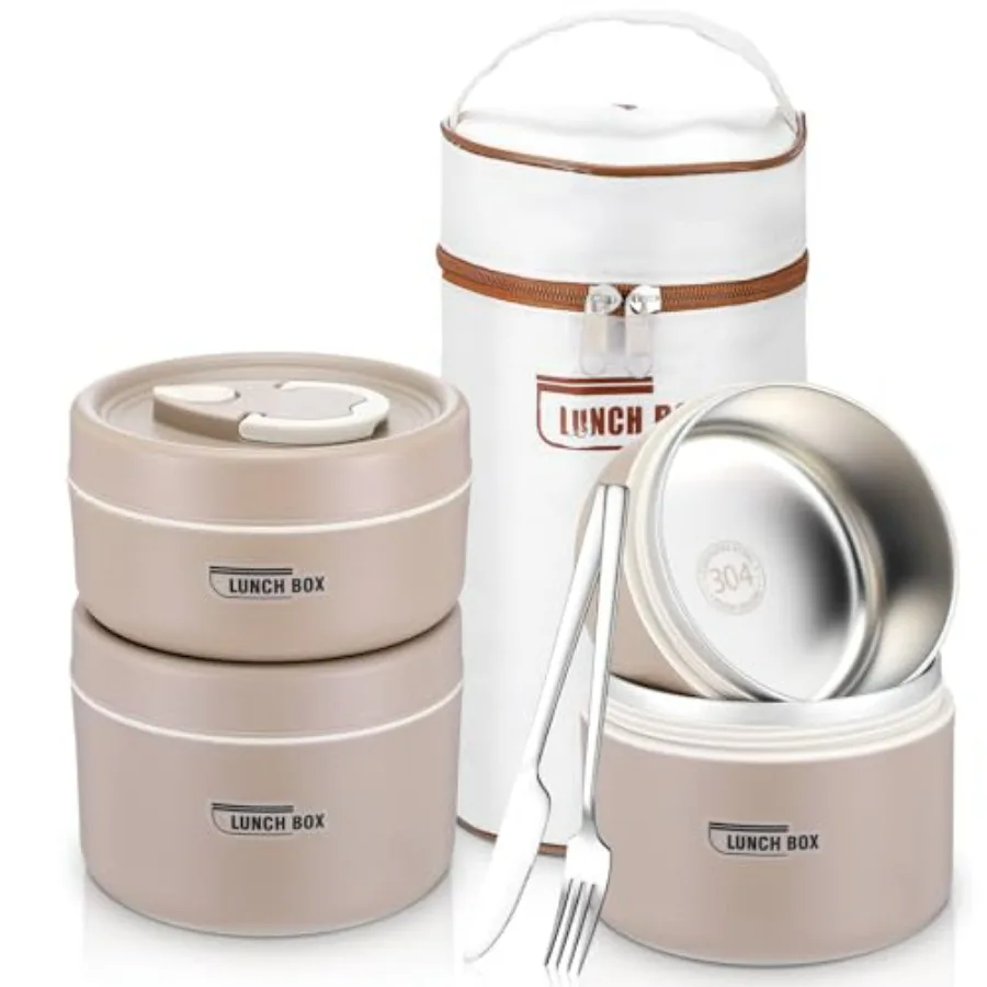 

3 Pcs Portable Insulated Lunch Container Set for Adult, Stackable Stainless Steel Bento Box for Hot Food with Insulated Lunch Ba