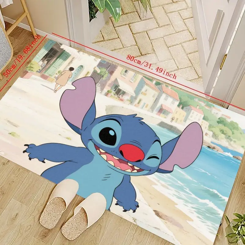 

1 шт. Коврик для пола с героями мультфильмов Disney Lilo & Stitch, нескользящий моющийся коврик для пляжной сцены Cute Blue Stitch, универсальный бегунник Ca