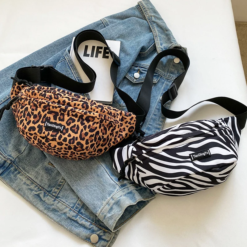 2024 Fashion Leopard Women Fanny Packs Female Cotton Portable Shoulder Waist Pack Lady Casual Purse Wallet Crossbody Chest Bag