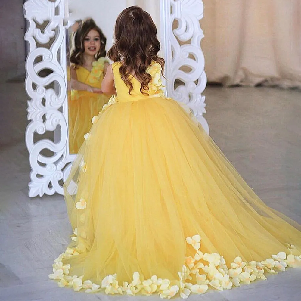 Flower Girls Dress Tulle Puffy for Wedding Princess Kids Shiny Evening Party Dresses First Communion Kids Birthday Ball Gown