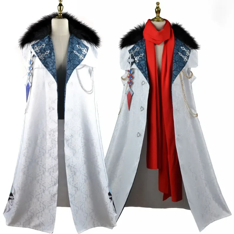

Anime Game Genshin Impact Cosplay Tartaglia Poncho Trench Coat Theatrical Performance Fatui White Coat Men's Halloween Robes