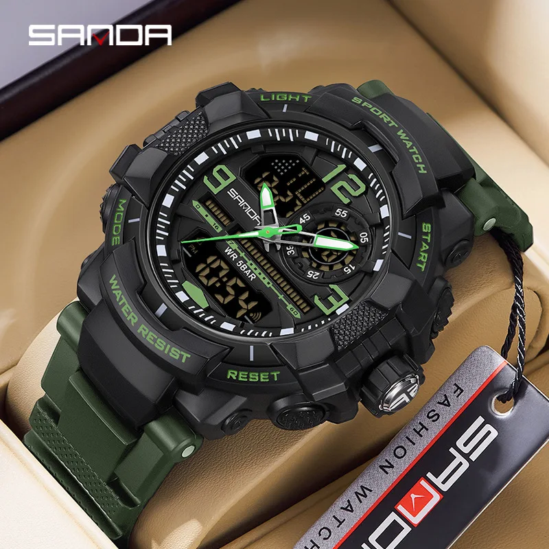 

SANDA 6130 Brand Outdoor Sports Mountaineering Watch Waterproof Alarm Clock Night Light Dual Display Electronic Watches for Man
