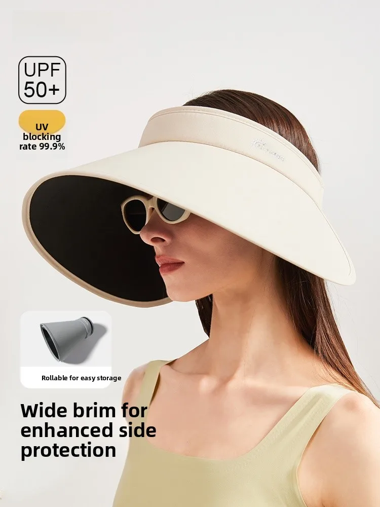 CACUSS Women's Summer Hat with Extra Large Brim UV Protection Sun Hat Black Glue Empty Top Hat Anti-Uv Sunshade Hat Casual Style