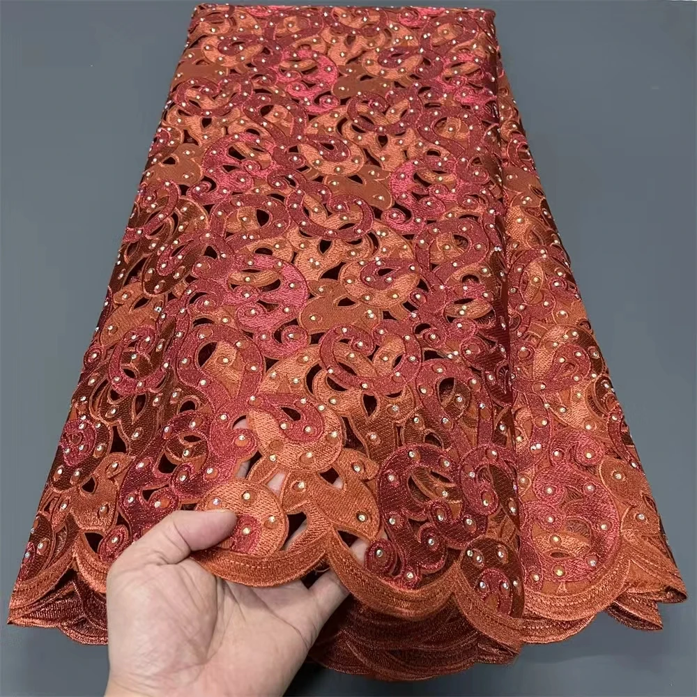 Renda artesanal de alta qualidade metálica lurex organza renda africana casamento celebrantes tecido bordado com pedras checas allover 2025
