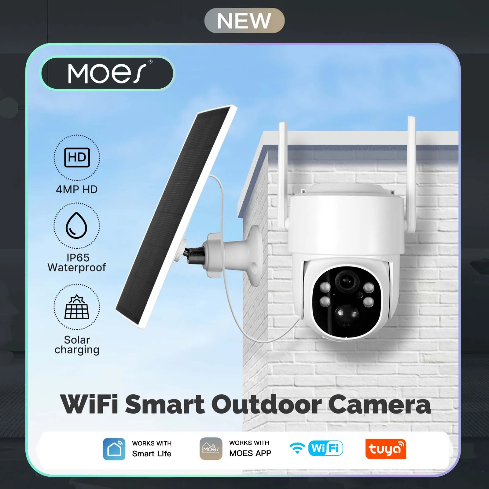 MOES Tuya WIFI 4MP Surveillance Smart Security Camera Solar Charging IP65 Waterproof Human Tracking Full Color Night Vision
