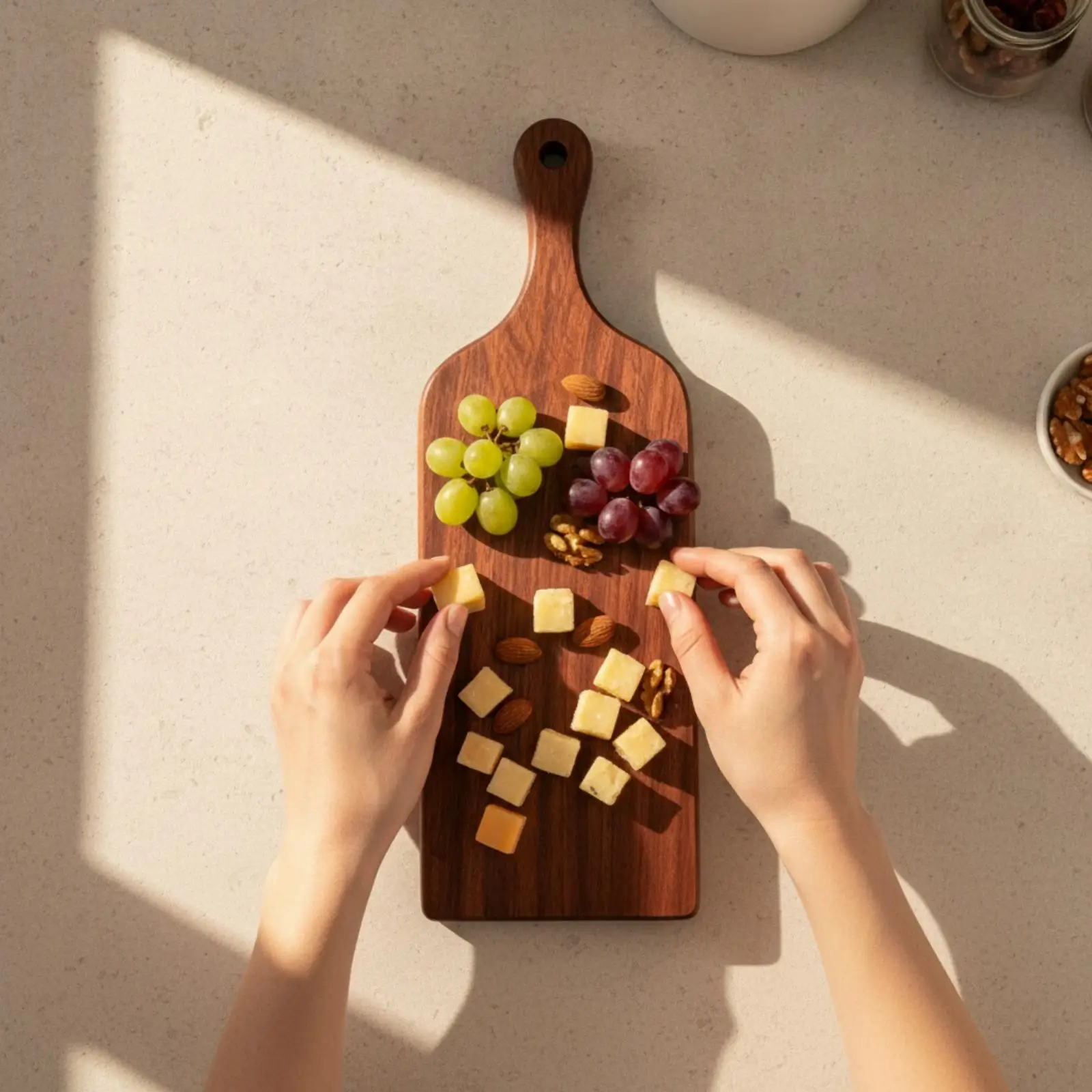 Portable Wooden Serving Tray with Handle for Cheese Fruit Steak Pizza Bread Ebony Wood Board Kitchen Table Serving Platter