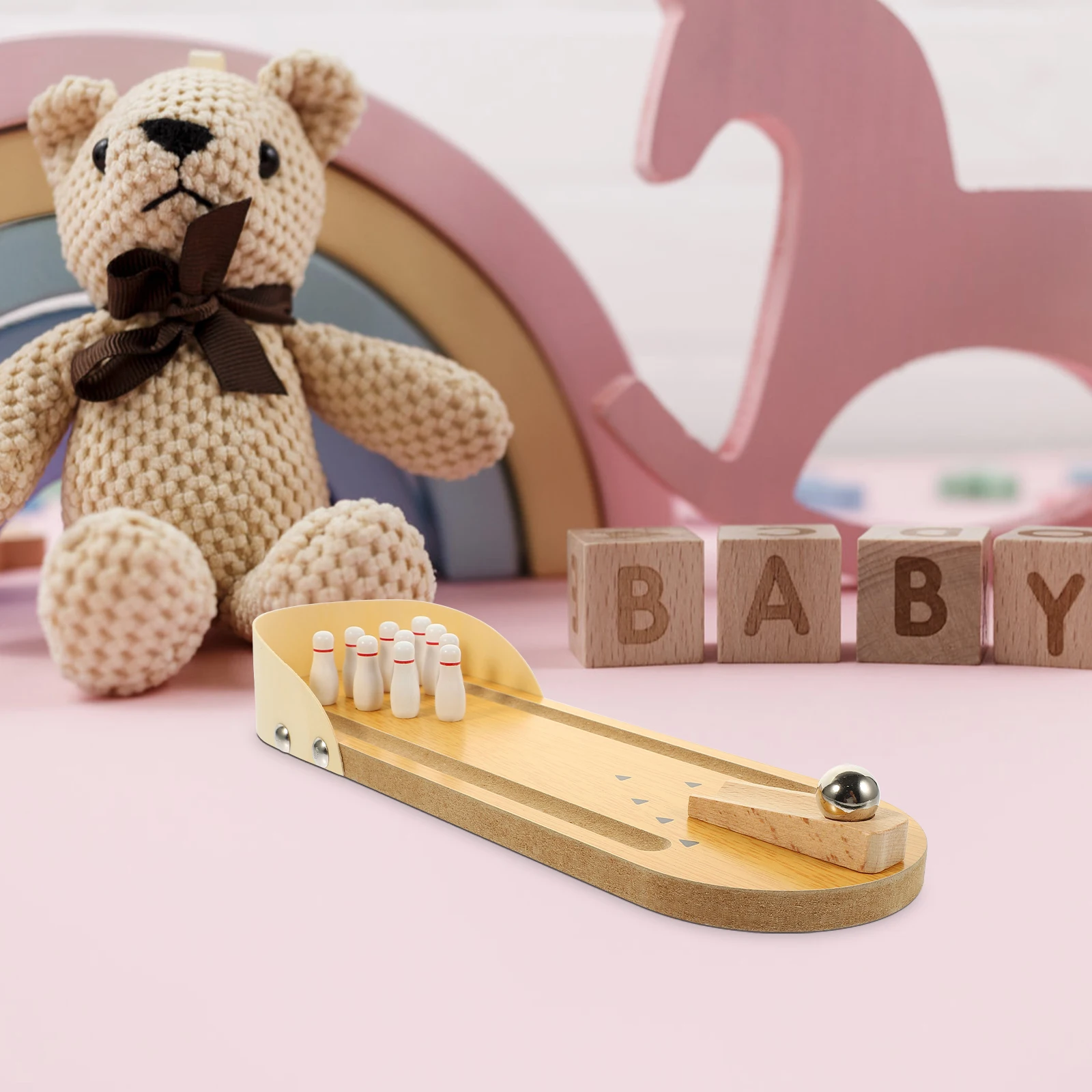 

1 set 1 Set Mini Bowling Desktop For Kids Elderly Wood Brain Teaser Puzzle Set Family Party Travel Indoor Outdoor Interactive