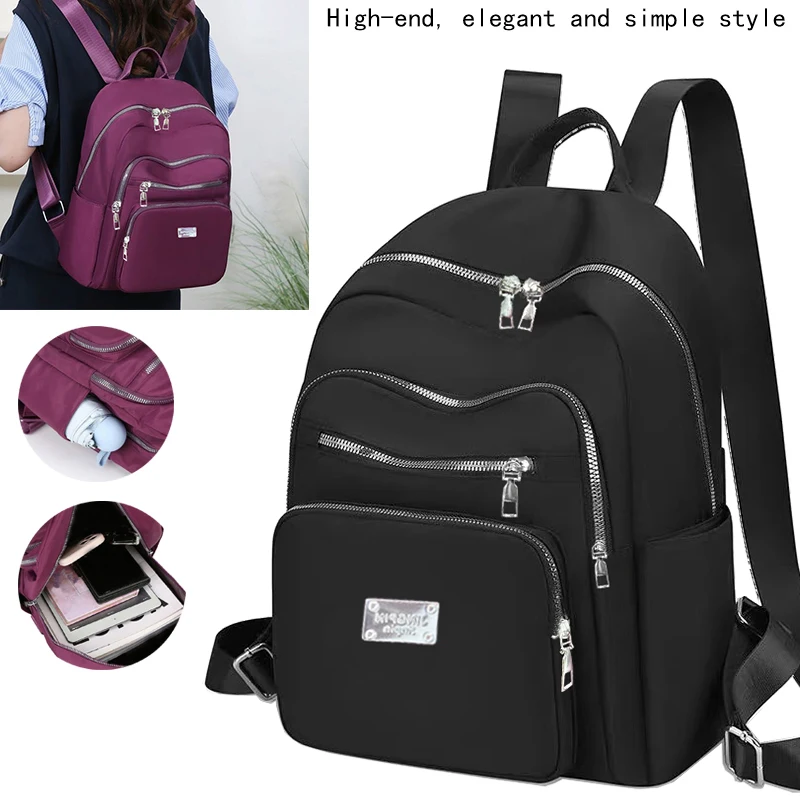 Comfort Lightweight Women Casual Backpack Rhombus Zipper Design Nylon Rucksack Multi Pocket Daily Travel School Bag