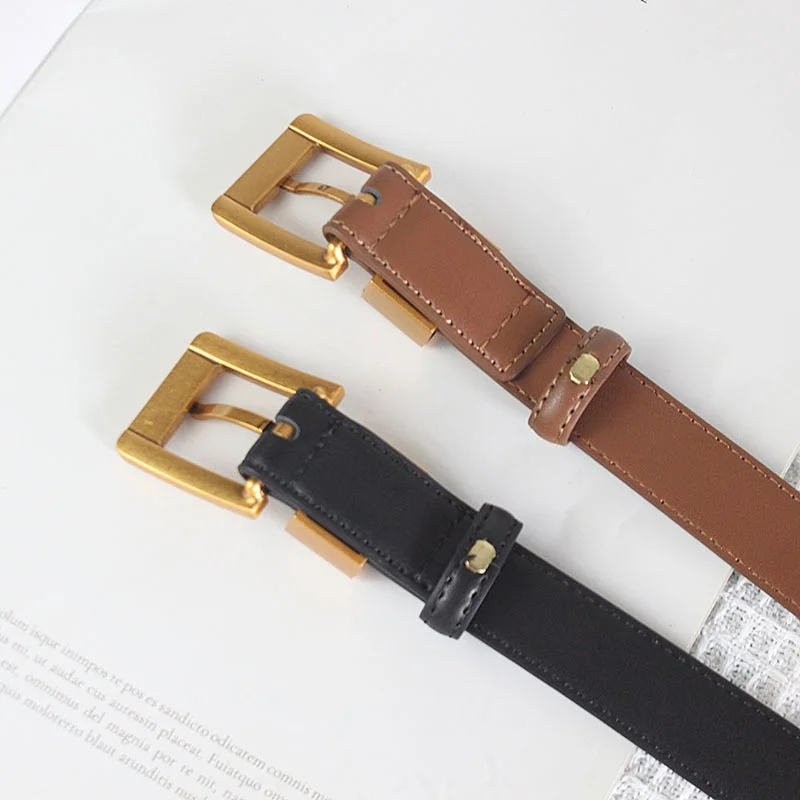 2025 Luxury Genuine Leather Belt for Women Cowhide Suede Belts with Trendy Square Alloy Buckle Ideal for Dresses and Jeans