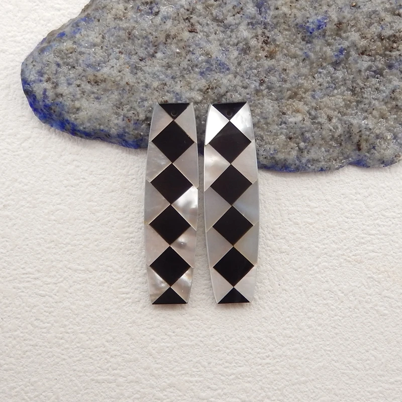 Natural Stone M.O.P And Obsidian Intarsia Gemstone Earrings Bead,Fashion Jewelry Earrings Accessories For Women 42x12x3mm,7g