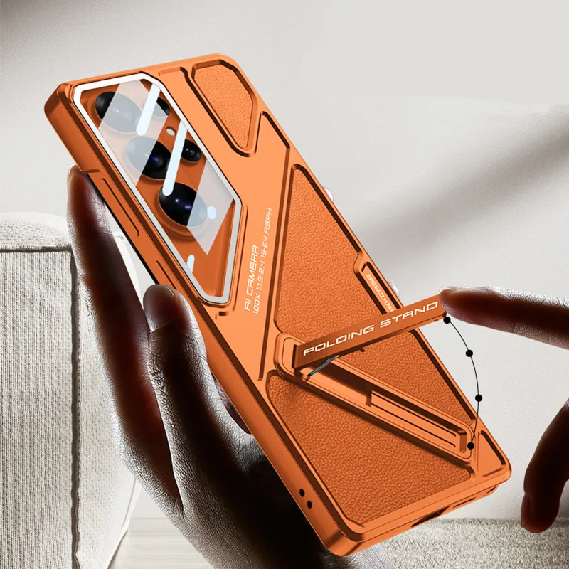 

Matte Plastic Leather Cover For Samsung Galaxy S26 Ultra S26Ultra Folding Kickstand Bracket Holder Case HD Camera Lens Protector