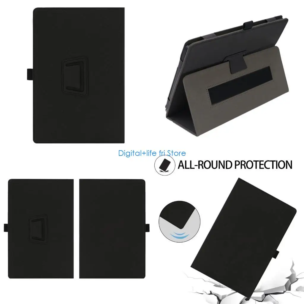 E06D Luxurious Faux Leather Holder For 14Inch Tablet Featuring Hand Strap And Two Position Stand