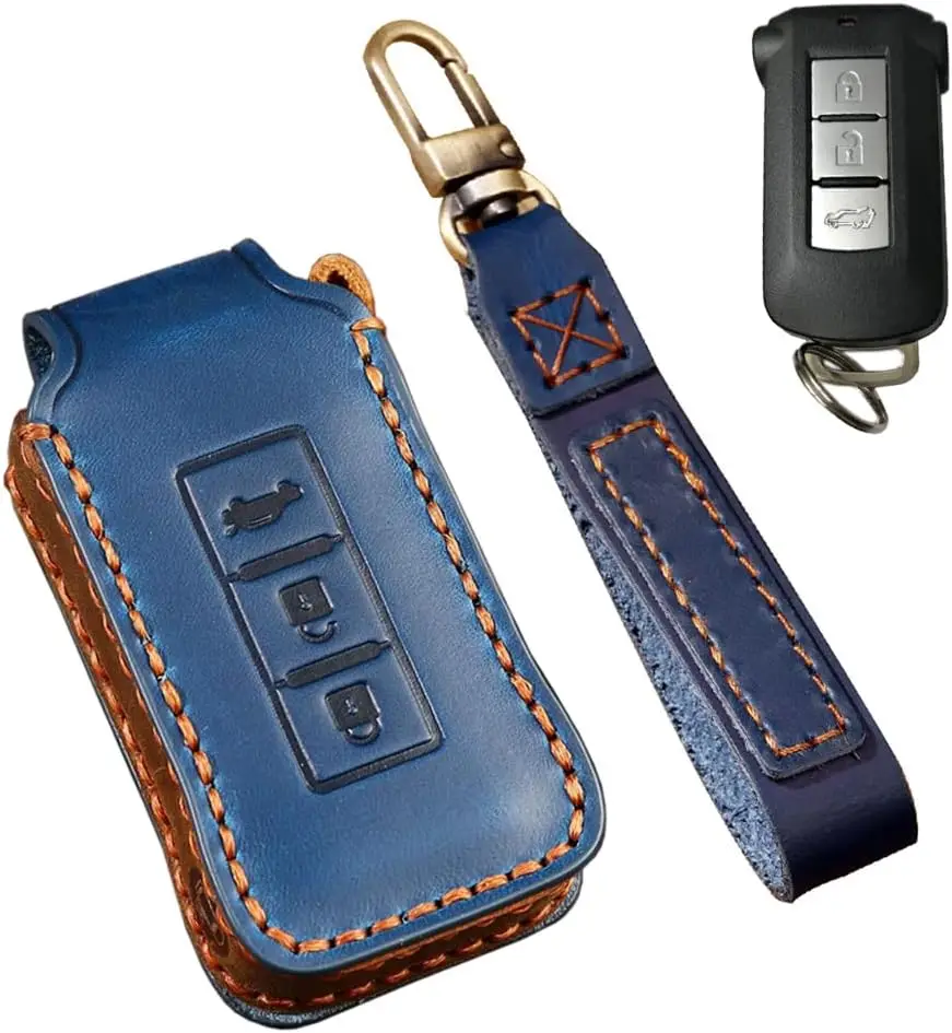 

WH Leather Key Fob Cover With Keychian Compatible With Mitsubishi Outlander PHEV 2018-2020