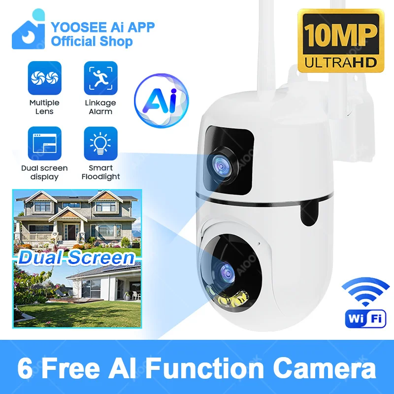 YOOSEE Ai APP Dual Lens High-definition 10MP WIFI Camera Ai Vehicle Flame Detection Two-way Intercom Night Vision Outdoor Camera