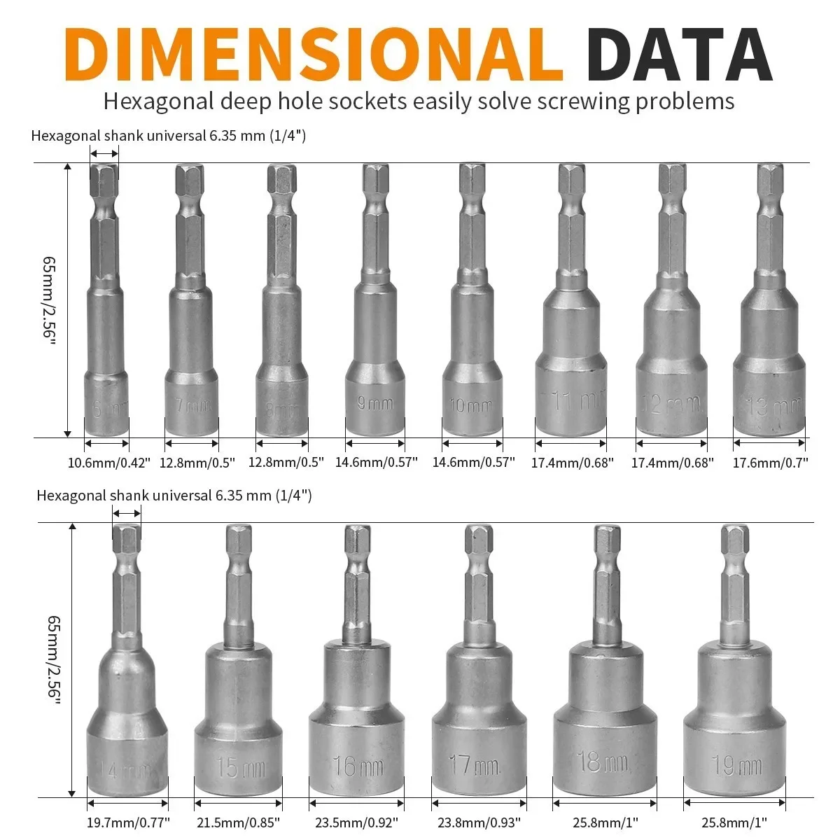 Strong Sleeve Wrench Hexagonal Handle  Bits Magnetic driver Set Drill Bit Adapter Wind Approved Sleeve Electric 6-19MM