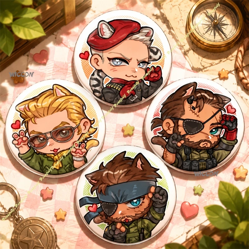 Game MGS Metal Gear Solid Cat Boy Chibi Badge Pins Snake Ocelot Kazuhira Miller Brooch Button Jewelry For Backpack Bag Fans Gift