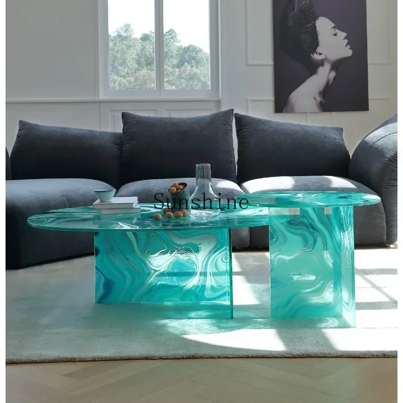 Water ripple glass coffee table modern simple round coffee table