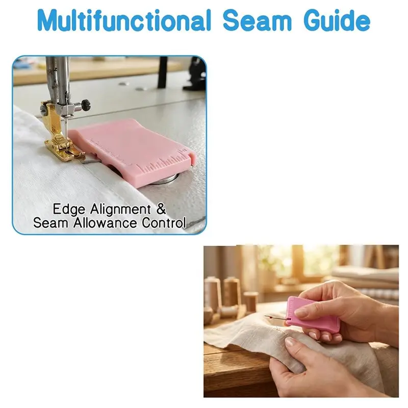ABEZ New Multifunctional Magnetic Seam Guide, Built-In Seam Ripper & Edge Guide, Dual-Scale Marking Sewing Machine Guide