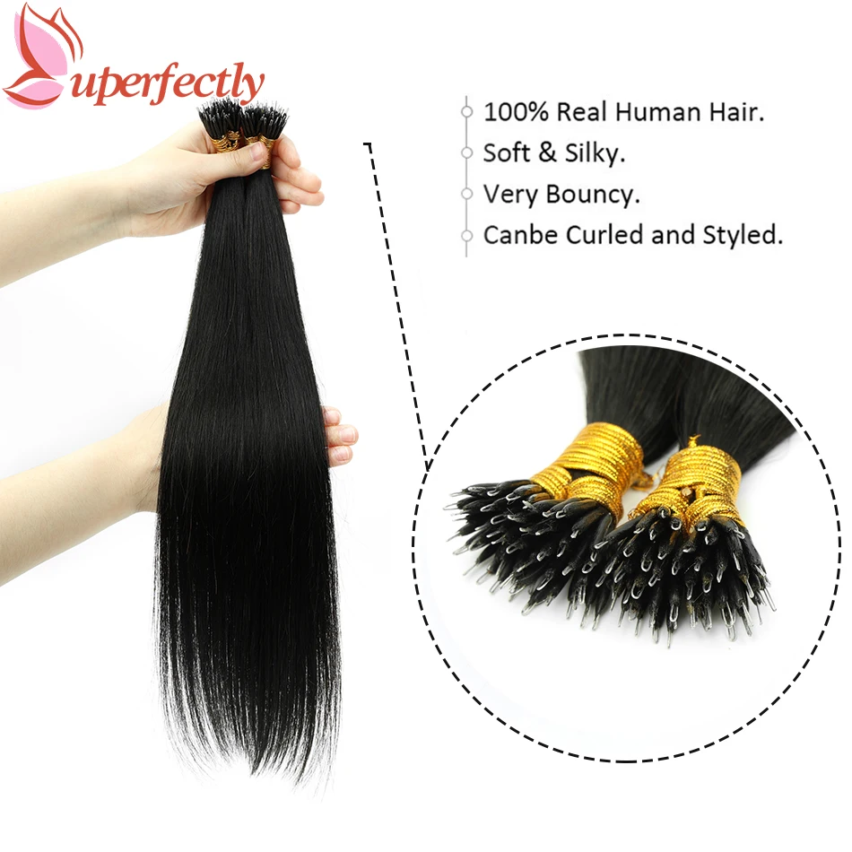 Uperfctly Nano Rings Straight Human Hair Extensions Micro Bead Loop Pre Bonded 12-26 inch Natural Remy European Straight Hair