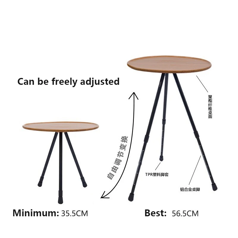 Telescopic Folding Round Table Outdoor Three-legged Dining Table Portable Aluminum Alloy Coffee Table Hike Picnic Liftable Table