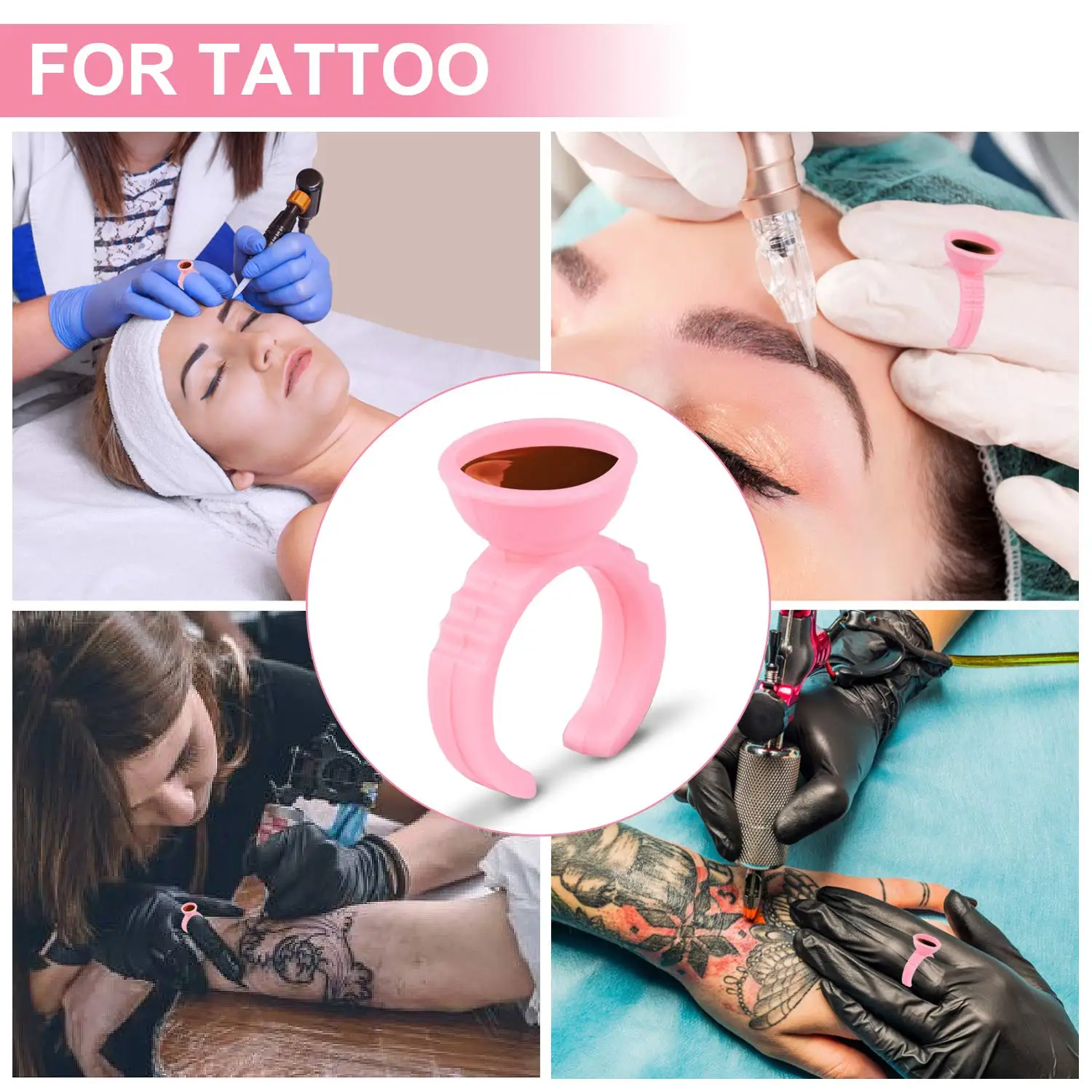 100/500Pcs Jednorazowe Microblading Tattoo Ink Ring Cup Caps Pigments L M S Igły do makijażu permanentnego Akcesoria do tatuażu