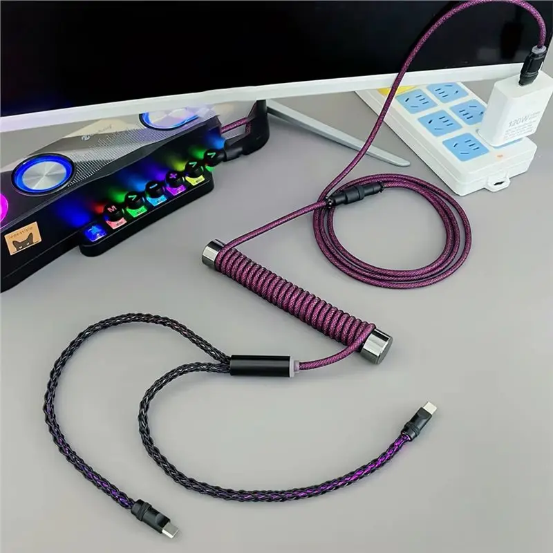 New Arrivals-RGB Mechanical Keyboard 8K Dual Single-Crystal Copper Hollow-Out Sprial Cable 8K Magnetic Switch Mouse Cable Black