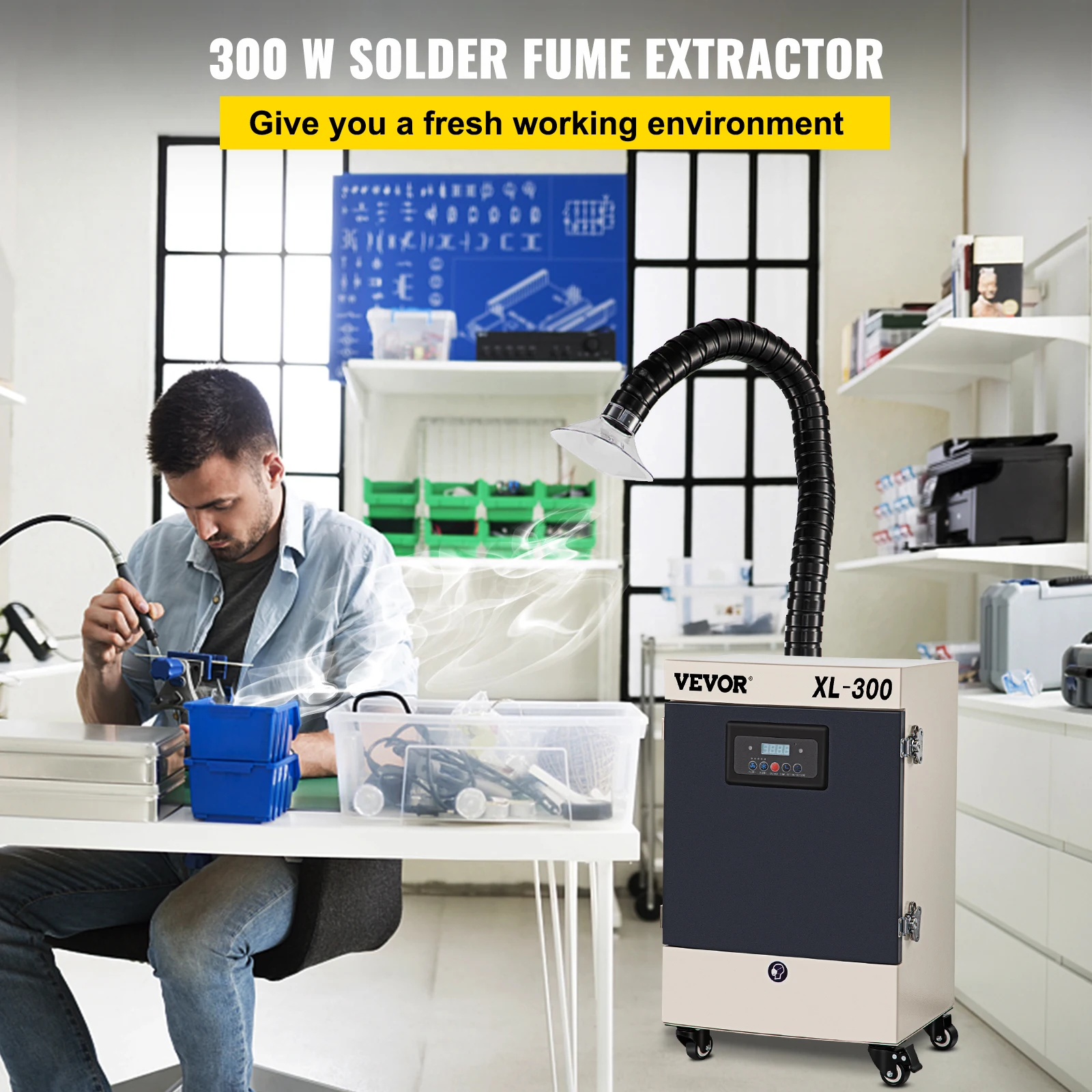 VEVOR XL-300 Fume Extractor 330W Pure Air Purifier 6 Stage Filters 5 Speed Solder iron Harmful Smoke Absorber for Welding Repair