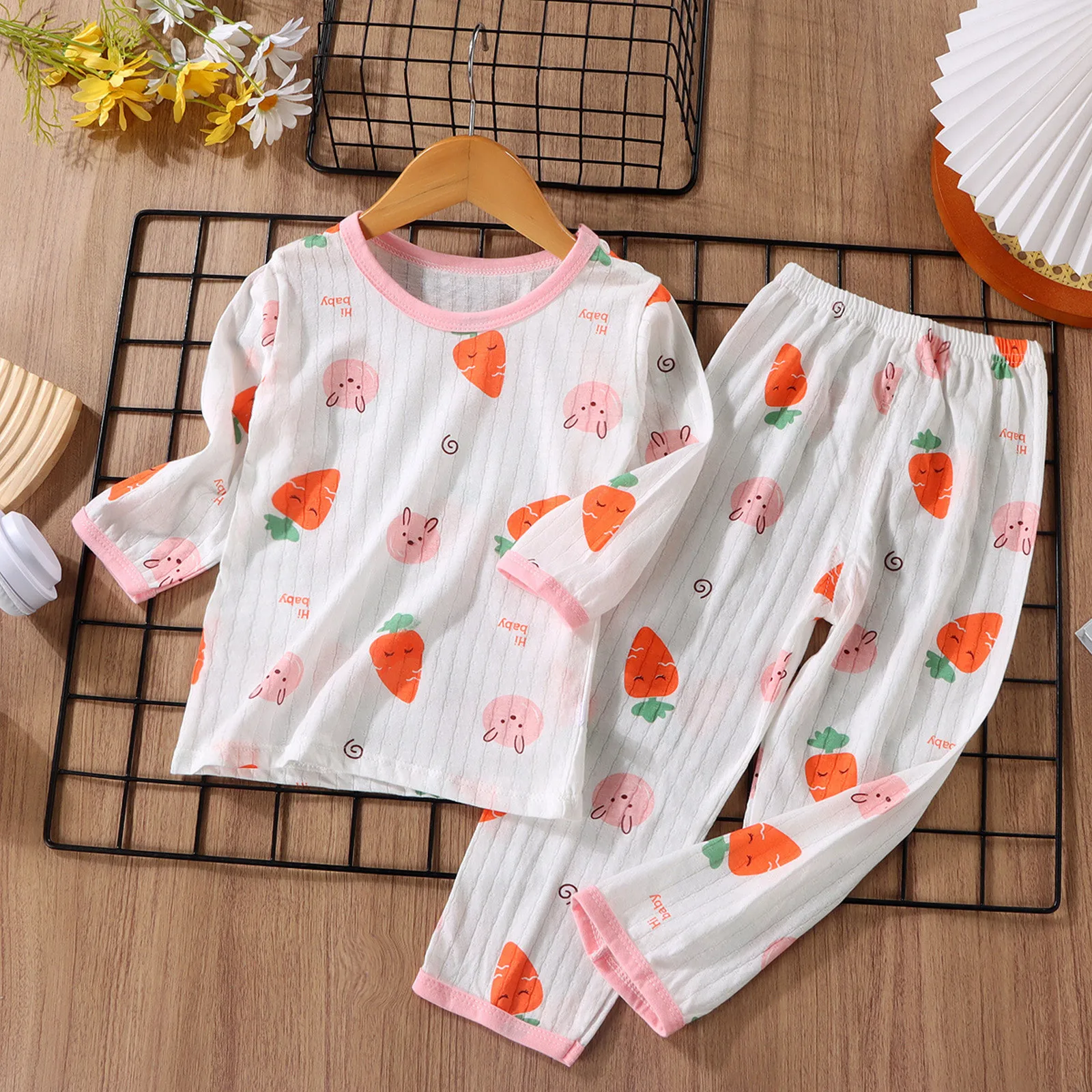 

2025 Summer Kids Pajamas Set Boys Girls Korean Style Pure Cotton Thin Cute Cartoon Printed Homewear Comfortable Sleepwear Sets