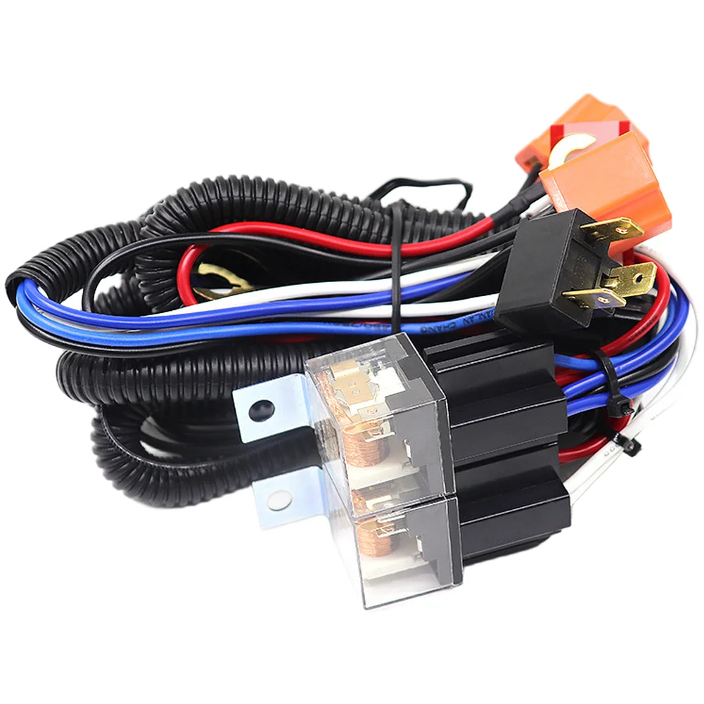 Vehicle Headlight Enhancement Wiring Harness 12V/24V with Waterproof Relay and Copper Core for Improved Electrical Conductivity