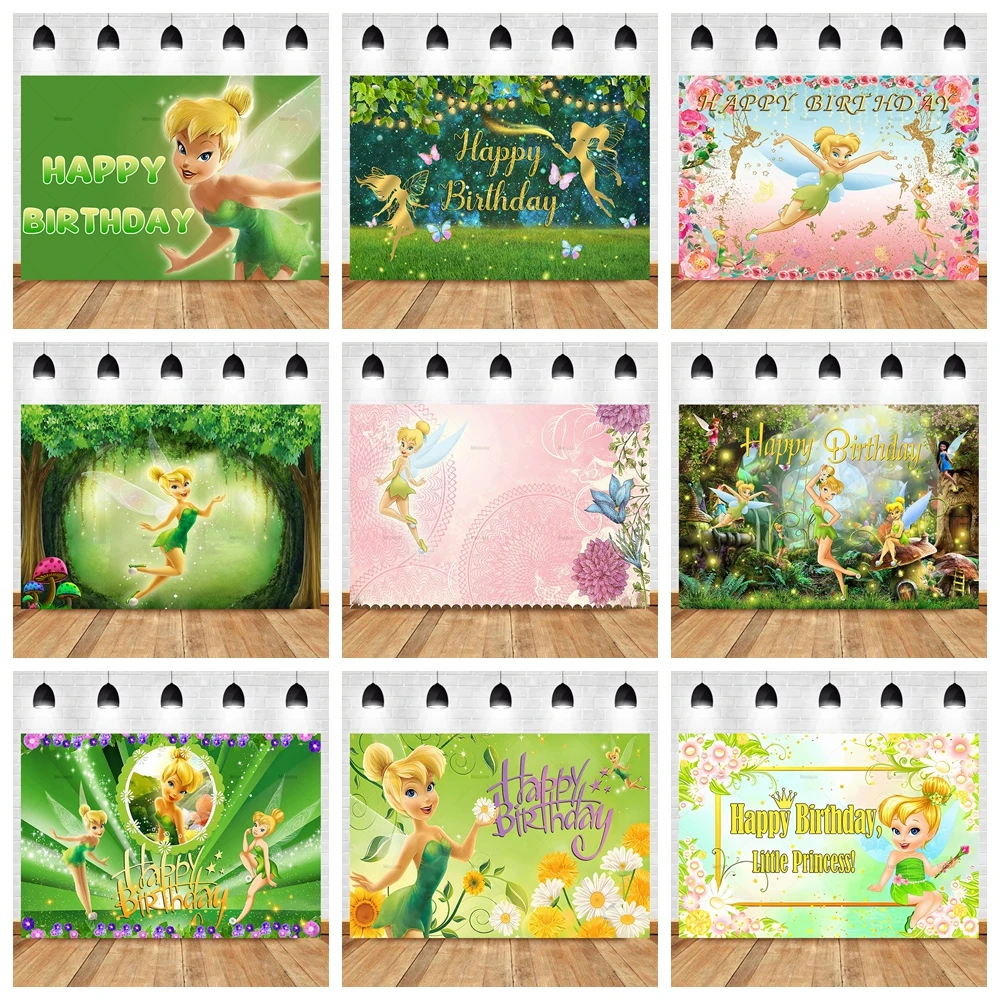 Green Tinkerbell Backdrop for Birthday Party Fairy Photo Backgrounds Fairy Theme Baby Shower Banner Custom Birthday Decoration