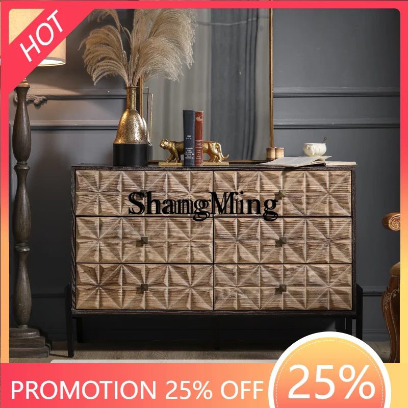 FG  retro old carved dining side cabinet, living room entrance storage, disassembly and assembly, solid wood storage