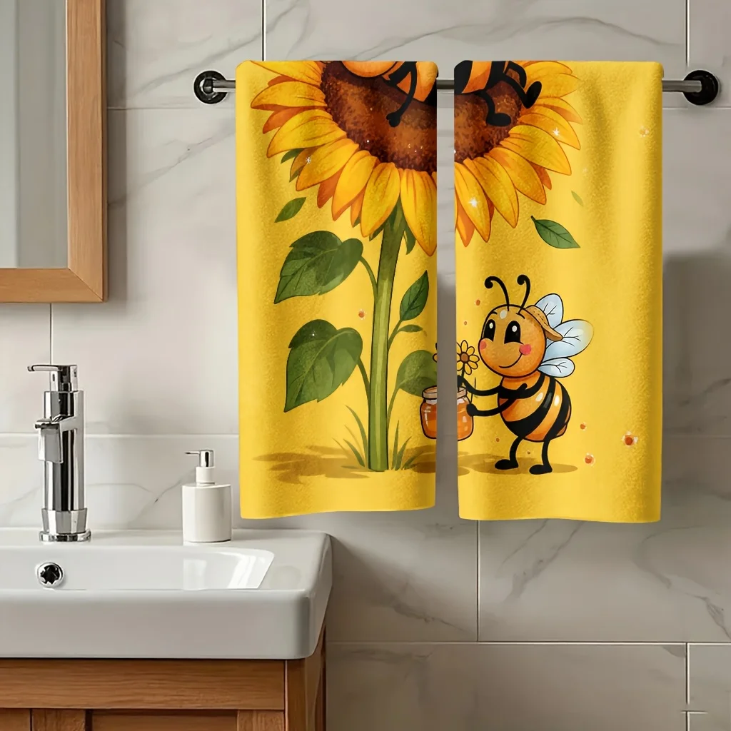 1PC bee nectar sunflower flower rest theme printed multi-functional towel, a must-have face towel for travel