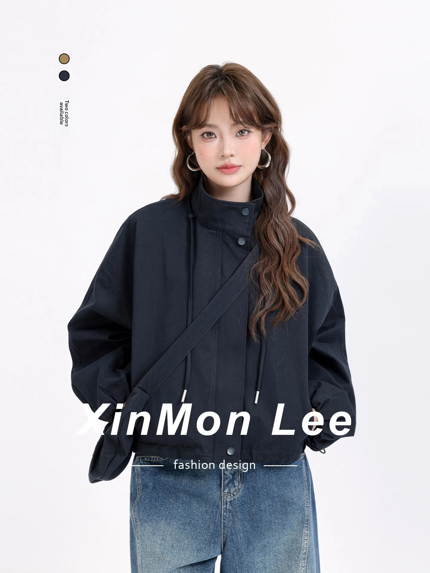 

Американская рабочая одежда в стиле ретро, повседневная одежда с воротником-стойкой для похудения, корейская версия, пальто для женщин, осенняя мода