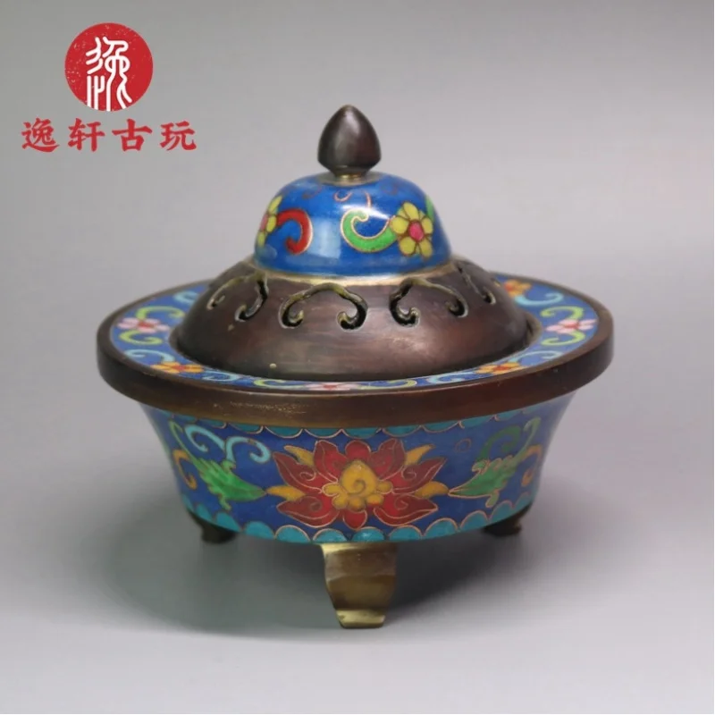 Antique Collection: Pure Copper Traditional Handmade Cloisonné , Silver Filigree Enamel Incense Burner, Small Orna