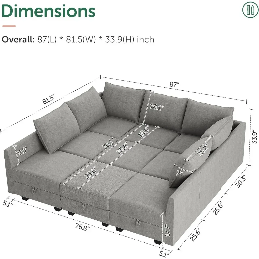 Sofá seccional con almacenamiento, sofá seccional Modular para sala de estar, sofá seccional Modular