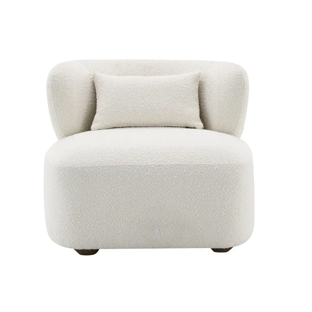 Darius Beige Boucle Accent Chair with Toss Pillow