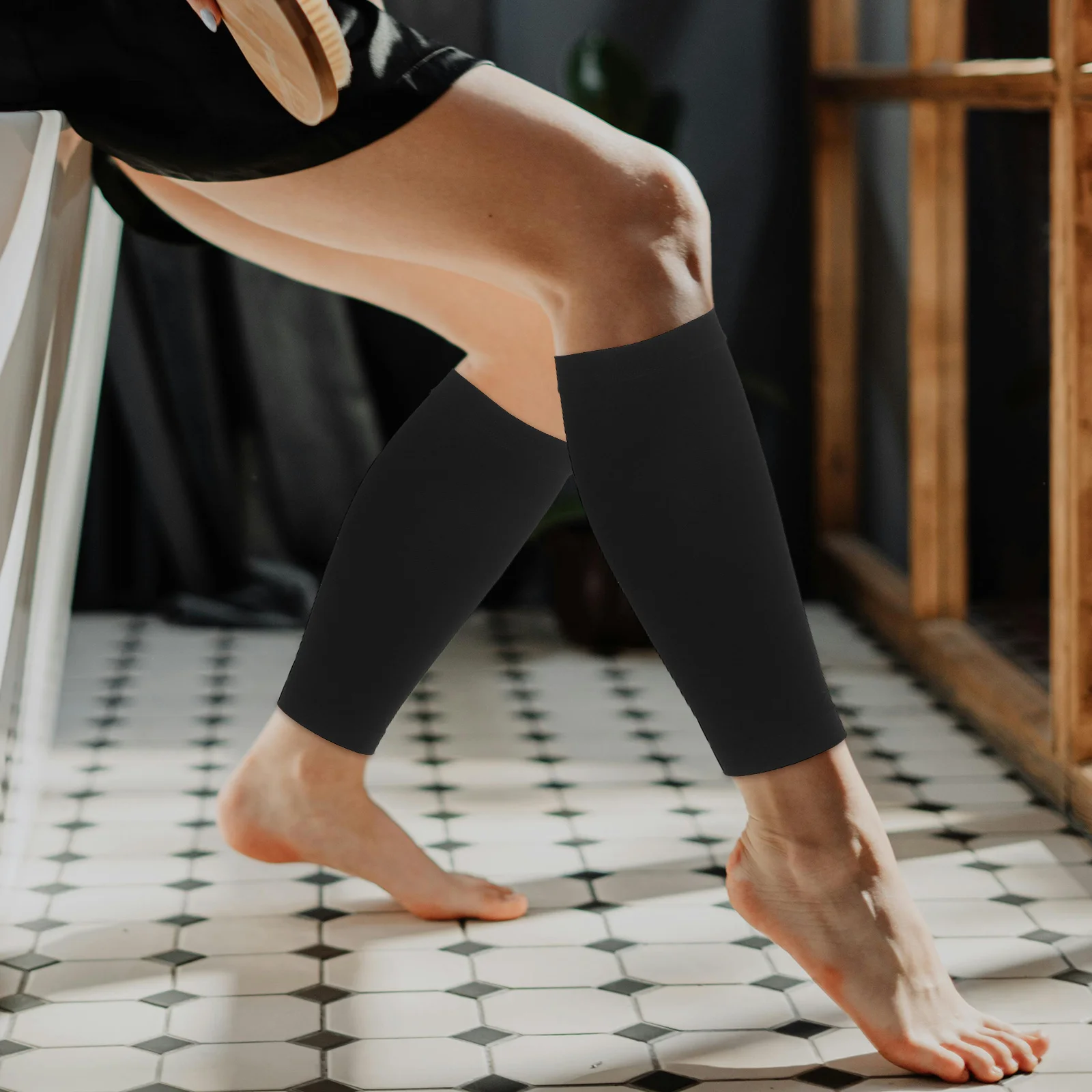 

1 Pair High Elasticity Socks 30-40Mmhg Open Toe Knee High Calf Compression Stockings For Swelling Varicose Veins Edema Black