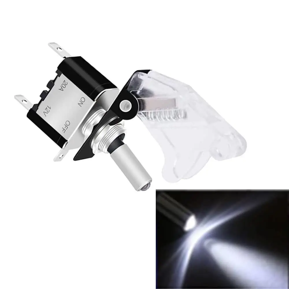 1pcs 12V SPST Toggle Rocker Switch LED Light Safety Cap Marine Boat Racing Car Toggle Truck Accessories