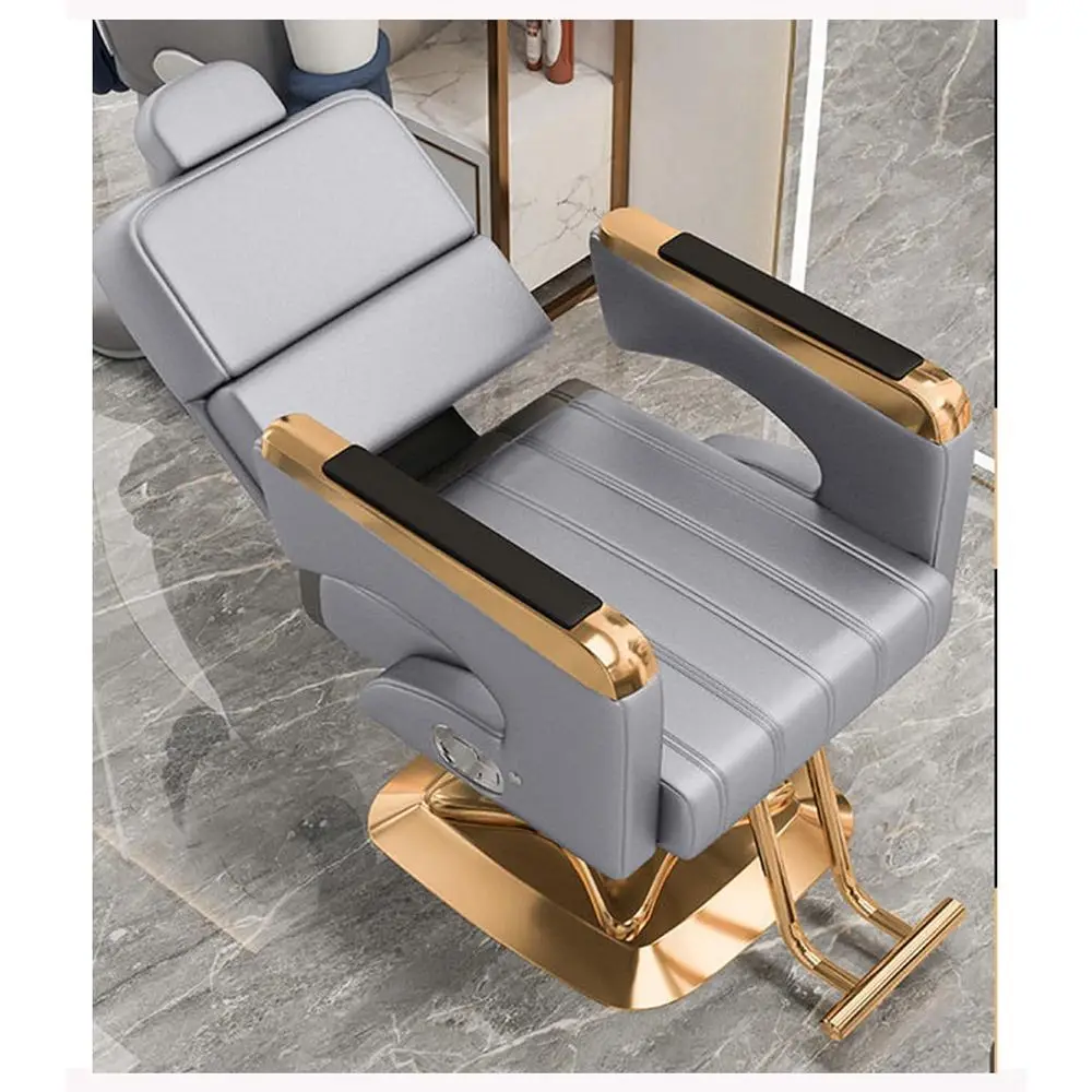 Sturdy Hydraulic Reclining Barber Chair with Wide Seat for Salon and Shampoo Services, Silver, Grade A