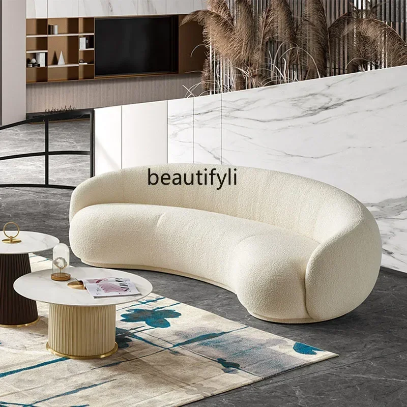 25LDFabric Minimalist Designer Living Room Arc Cashew Sofa Beauty Salon Lambswool Sofa