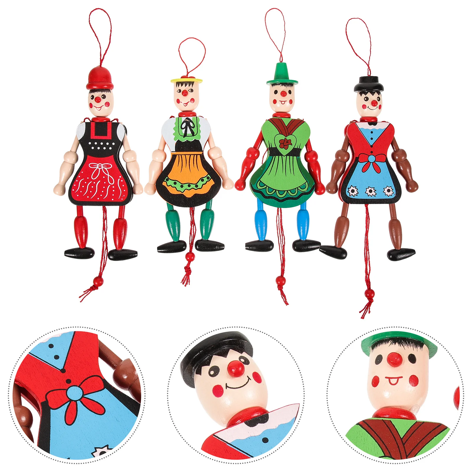 4pcs Funny Wooden Marionette Puppet String Toys for Kids Birthday Xmas Gifts ( Random Style )