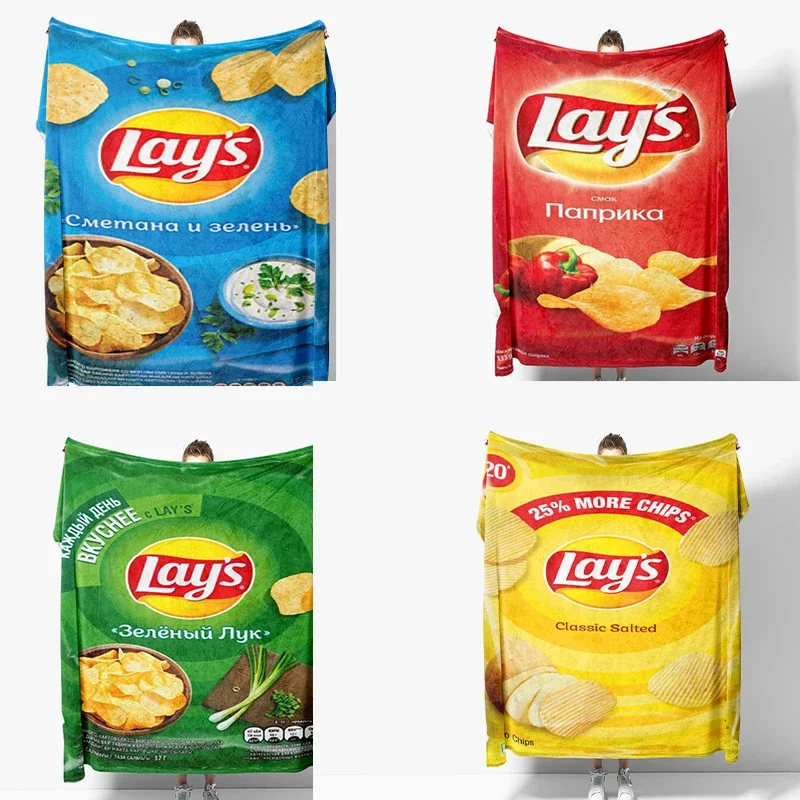 Soft Flannel Throw Blanket xcm Perfect for Sofa Bed Nap Office Camping  Cool Potato Chips Print