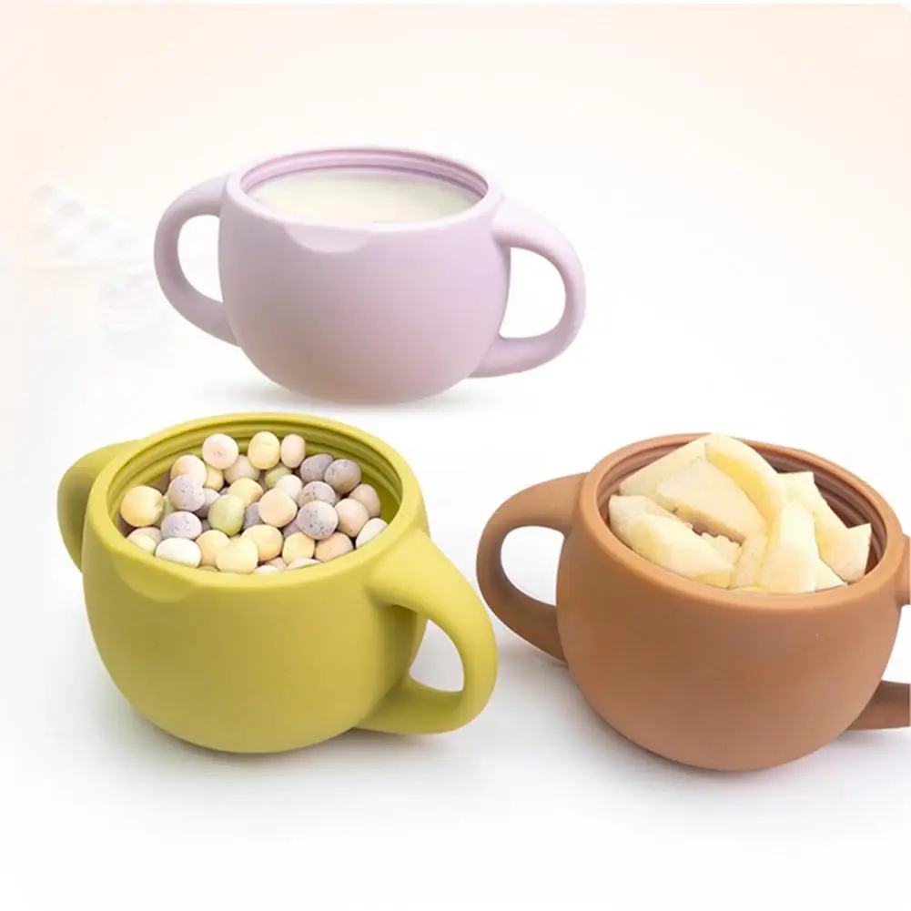 Wide-bore Cup for Easy Drinking Anti-drop Bite-resistant Cup Non-slip Silicone Baby Cups with Curved Straw Detachable for Snacks