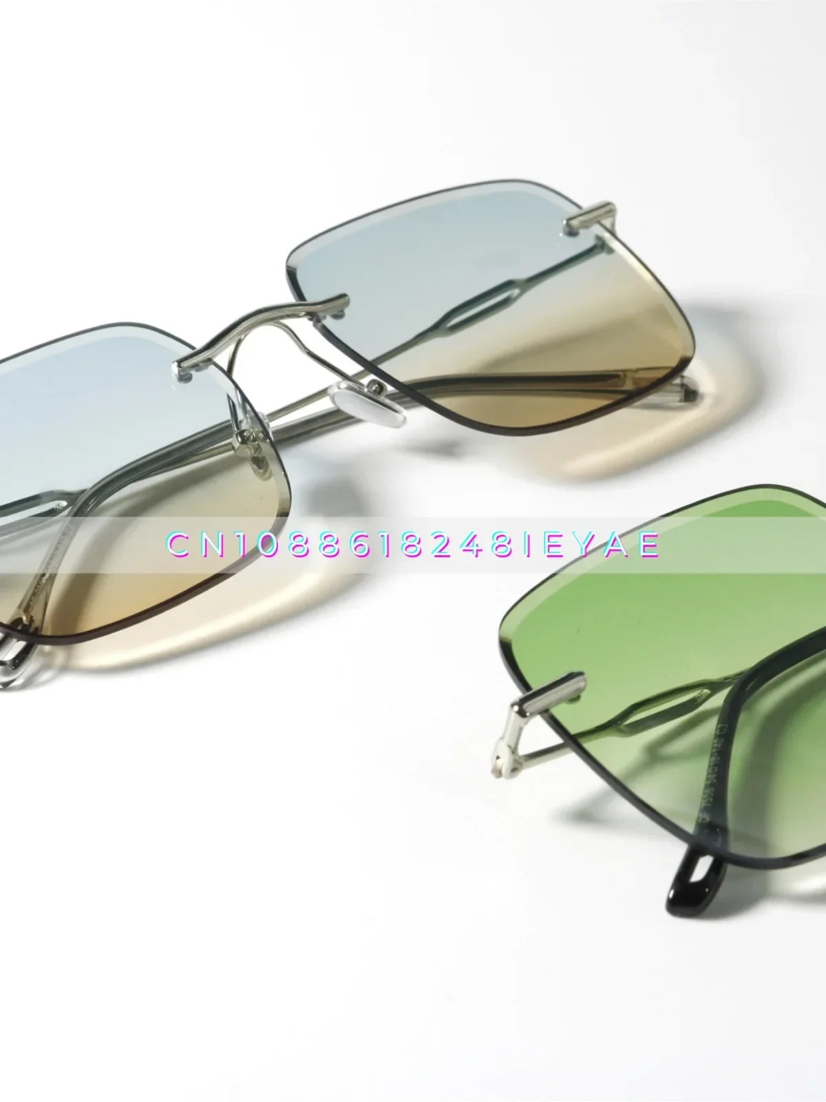 Óculos de sol quadrados sem moldura com mudança gradual de cor Uv400 Textura de proteção contra radiação UV Óculos de sol verdes personalizados