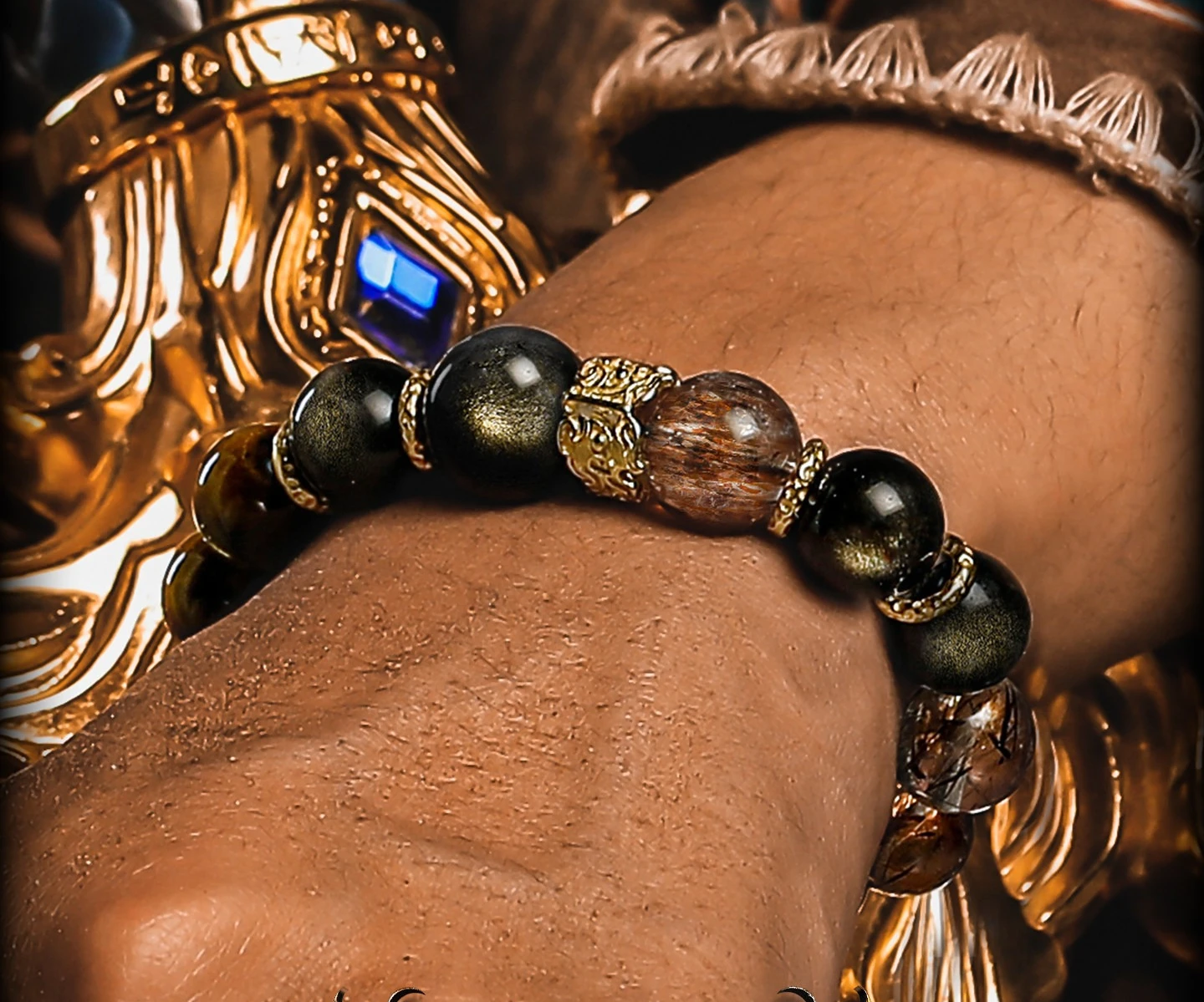 Liuguang Gold Obsidian Bracelet Men's Tiger's Eye Retro Super Seven Black Gold Crystal Bracelet Light