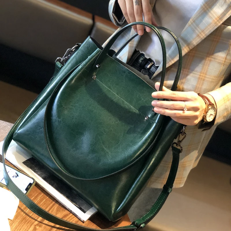 Cowhide Tote Bag Luxury Designer Vintage Women\'s Shoulder Bags Large Capacity High Quality Genuine Leather Female Handbag