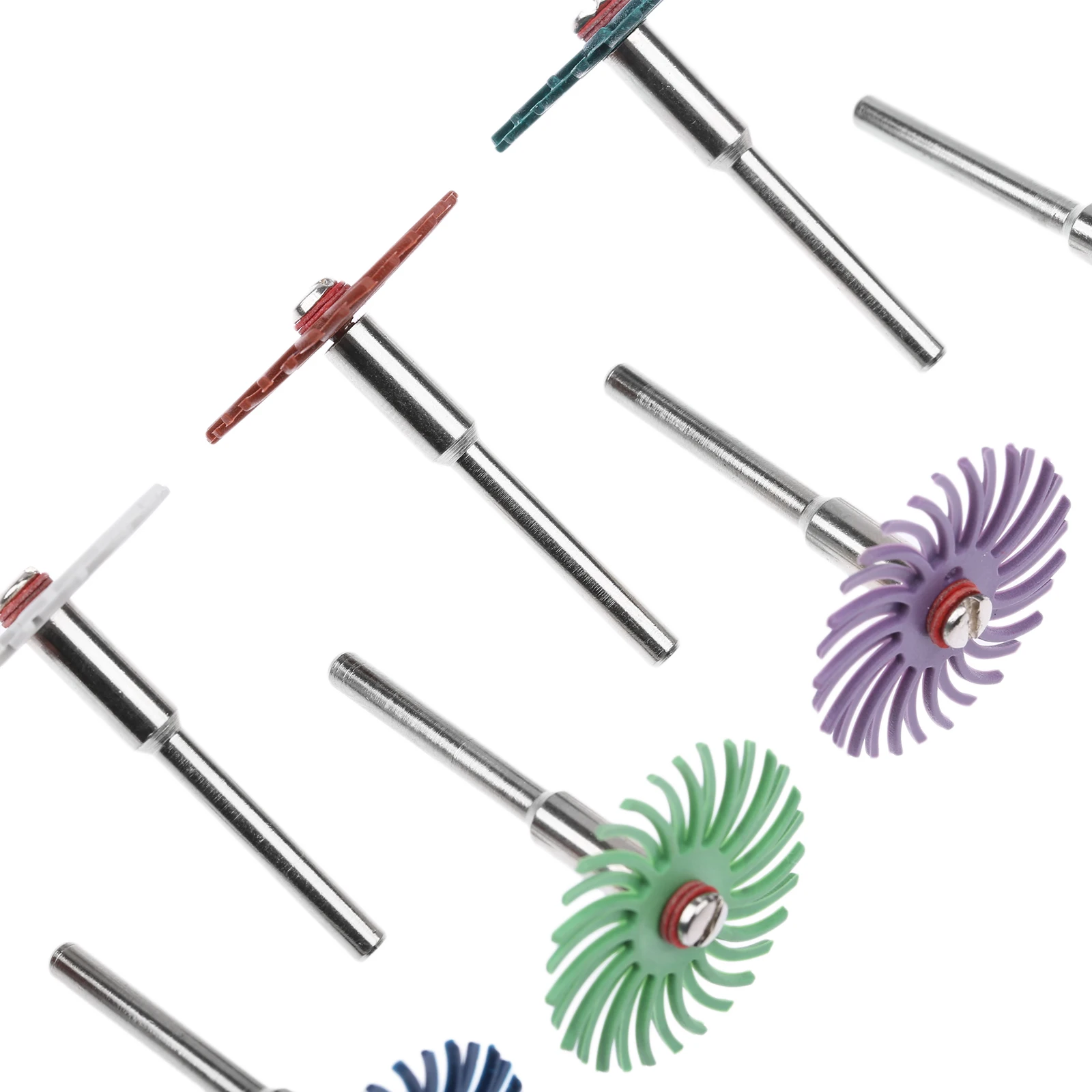 12ชิ้น/เซ็ต Radial Bristle Disc รายละเอียดขัดแปรง W/1.38นิ้วขัด Mandrel สำหรับโรตารี่เครื่องมือทำความสะอาดขัด Buffing ล้อ